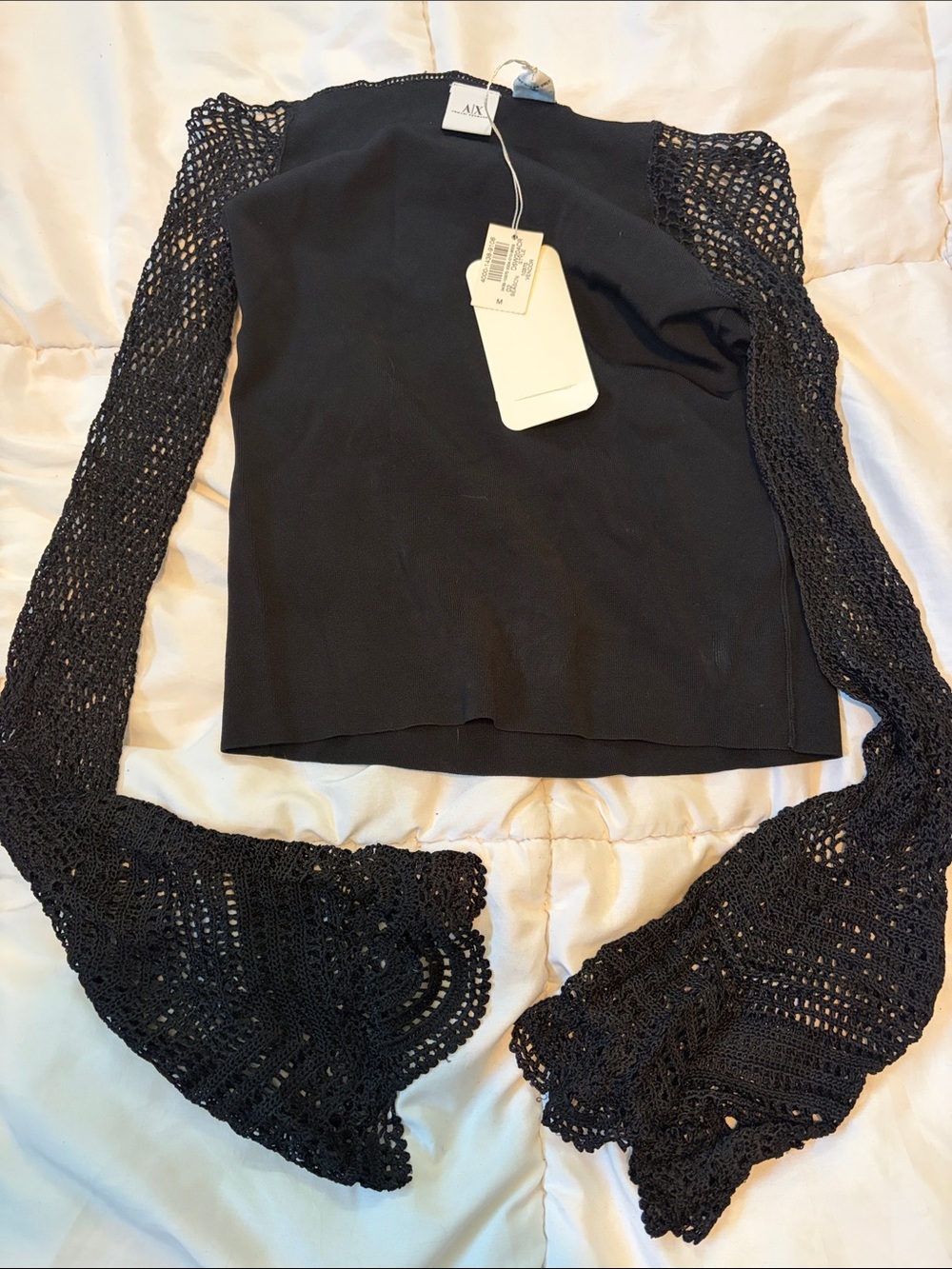 Armani Exchange Black Knit Top with Tag Detail